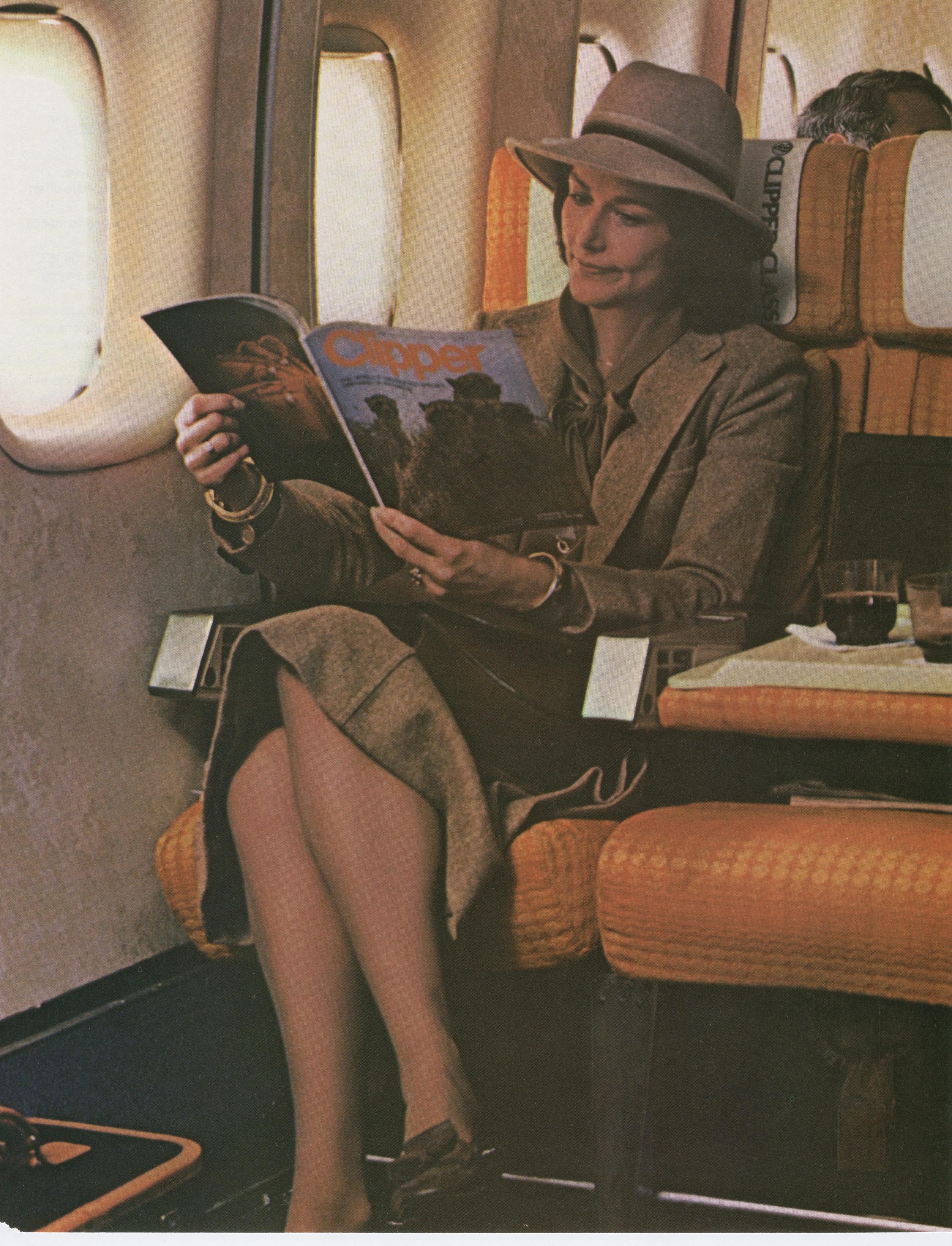 1979 An early version of Pan Am's Clipper Class (Business Class) with economy seats.  In 1980 Pan Am would introduce a larger Clipper Class seat.